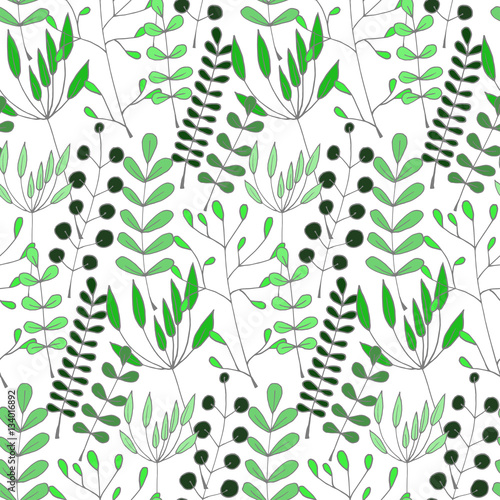 Seamless background with hand-drawn herbs of different colors. Pattern.