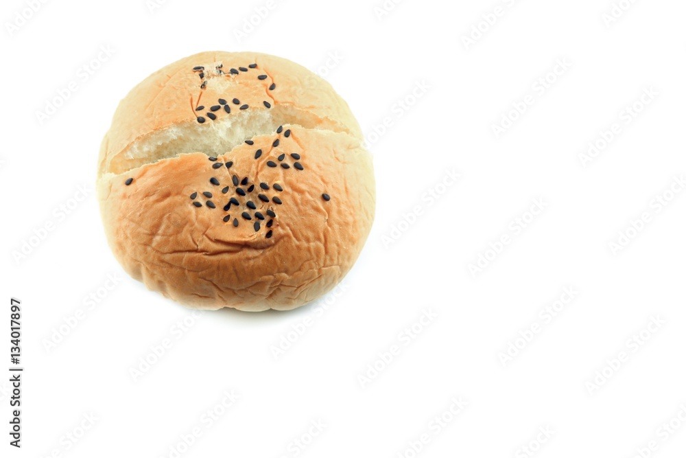 Bread sprinkle black sesame on white background Bread sprinkle black sesame on white background