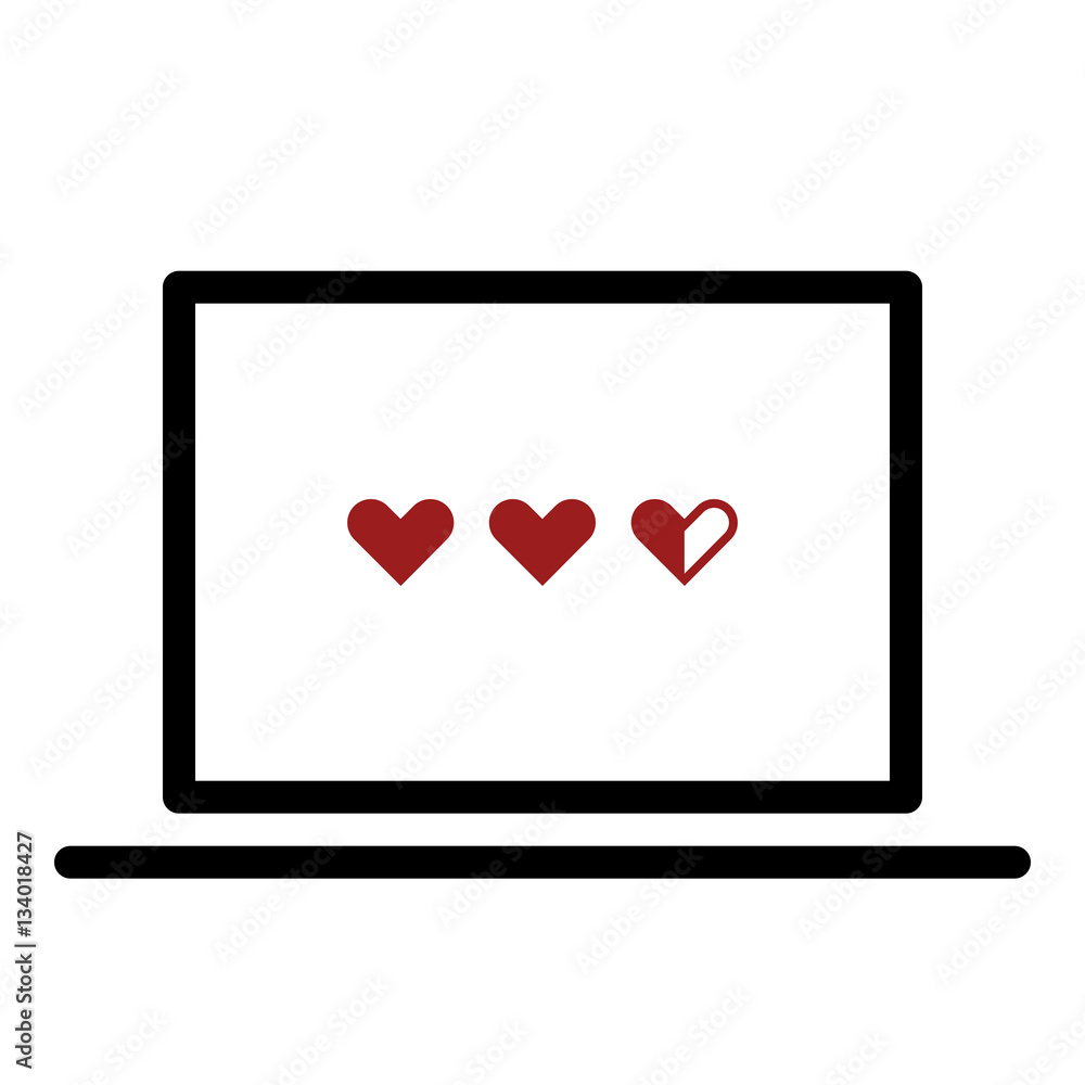 Hearts icon - Flat design, glyph style icon - Colored enclosed in a computer Hearts icon - Flat design, glyph style icon - Colored enclosed in a computer