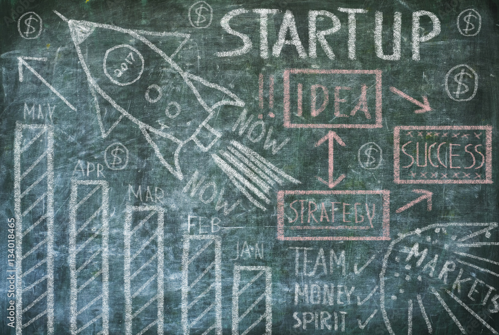 drawing Startup concept on chalkboard, free copy space drawing Startup concept on chalkboard, free copy space