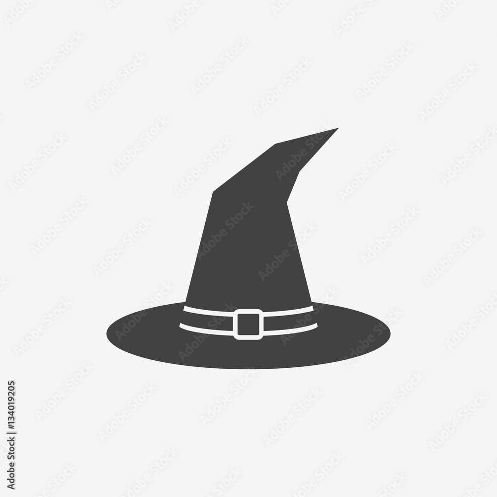 Fototapeta premium Tall witch hat monochrome icon. Vector illustration.