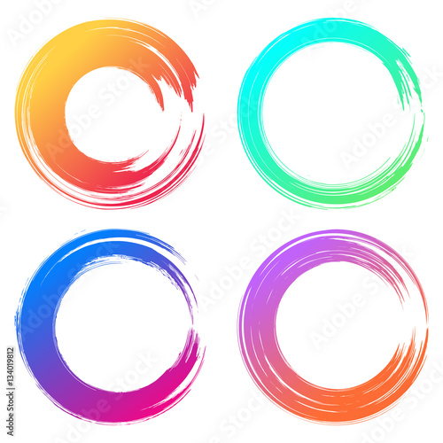 Grunge hand drawn colorful  paintbrush circles. Curved brush str