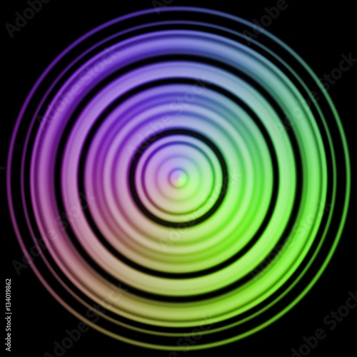Rainbow colorful violet and neon green abstract round ring circle on black