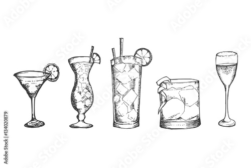 Vector hand drawn illustration with drinks. Sketch.
