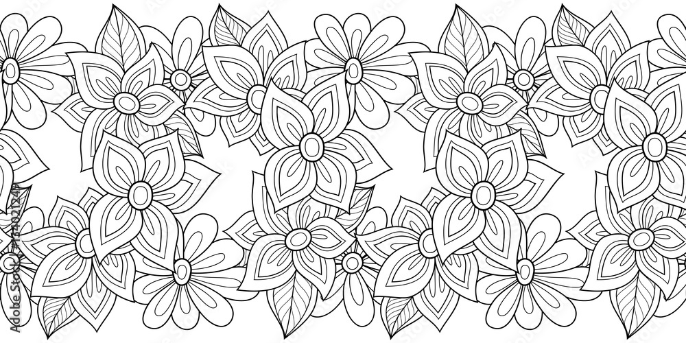 Obraz premium Vector Seamless Monochrome Floral Pattern