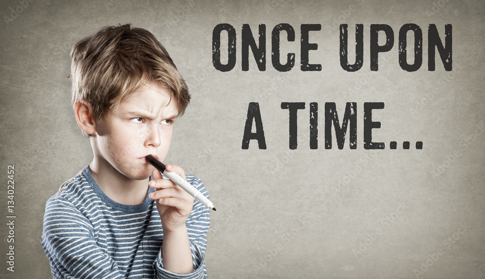 Once upon a time, story telling, Boy on grunge background