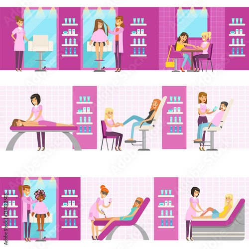 Women In Beauty Salon Enjoying Hair And Skincare Treatments And Cosmetic Procedures With Professional Cosmetologists