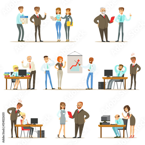 Big Boss Managing And Supervising The Work Of Office Employees Collection Of Top Manager And Workers Illustrations