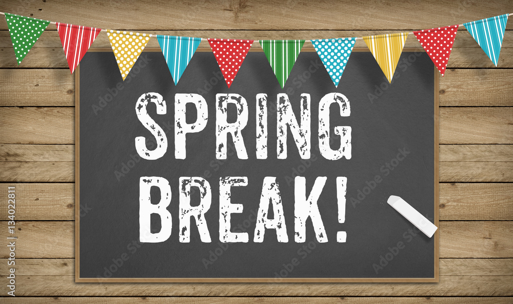 Spring Break written in chalk on black board