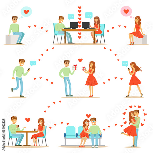 Man And Woman Finding Love And Dating Using Dating Web Sites And App On Smartphones And Computers Infographic Illustration