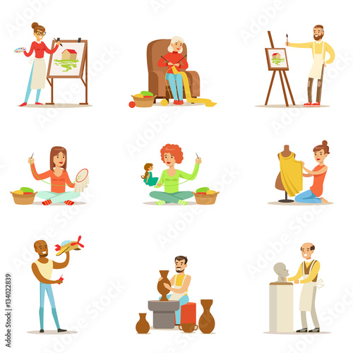 Adult People And Their Creative And Artistic Hobbies Set Of Cartoon Characters Doing Their Favorite Things