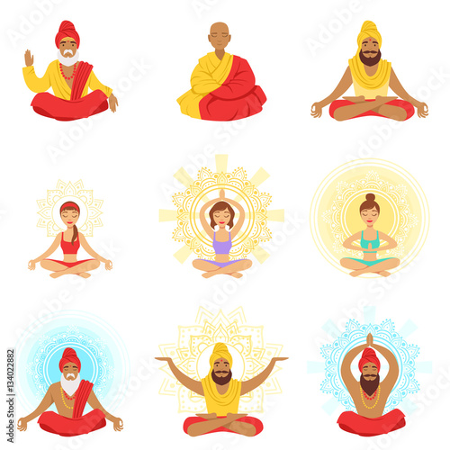 Yogis and sages, people in the Lotus position, expansion of consciousness and meditation