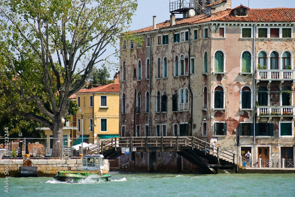 View of the dilapidated palace on the outskirts of Venice, Italy.