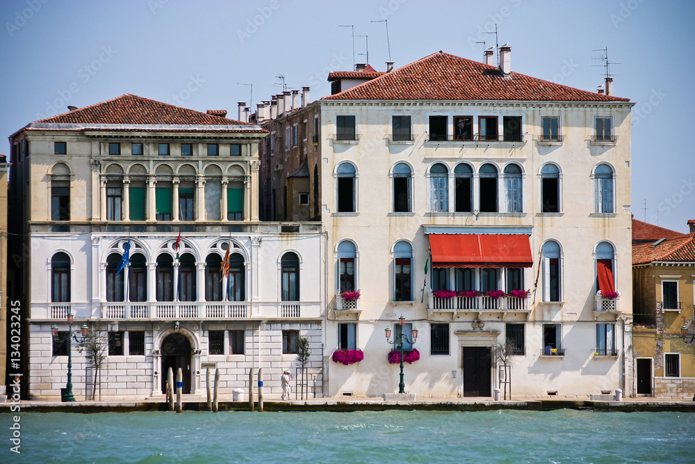 View of the typical palaces in Venice, Italy.