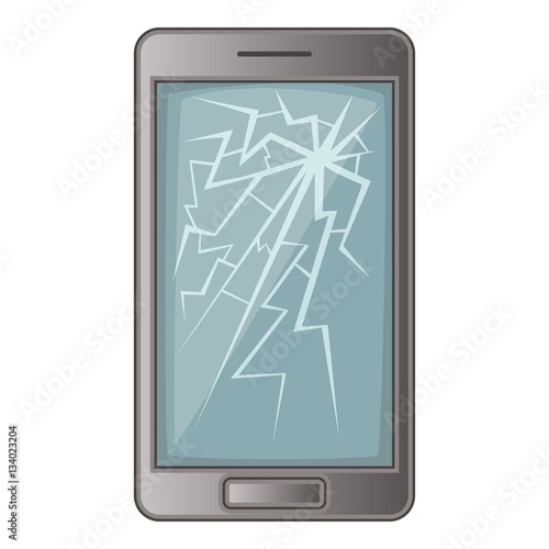 phone with broken screen icon, cartoon style