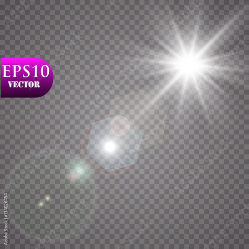 Vector transparent sunlight special lens flare light effect. Sun flash