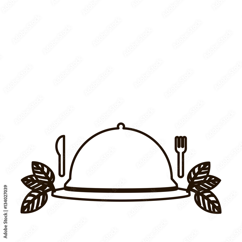 silhouette tableware cover with label and cutlery vector illustration silhouette tableware cover with label and cutlery vector illustration