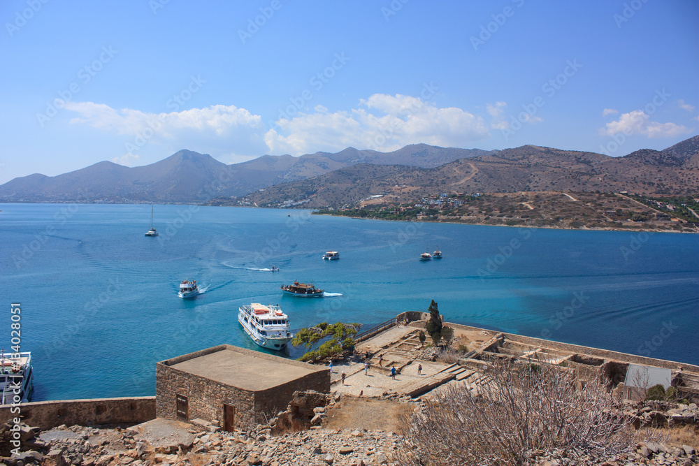 Crete scenery with Spinalonga Island ,
