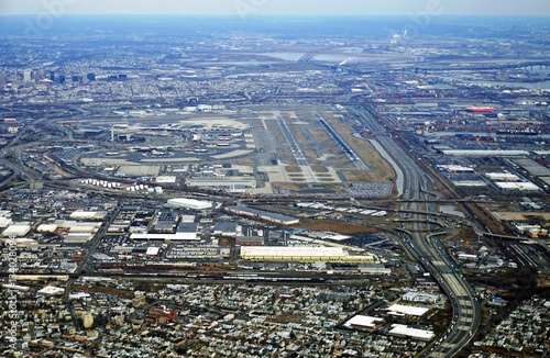 Aerial view of the New Jersey turnpike and Newark Liberty International Airport (EWR)  photo