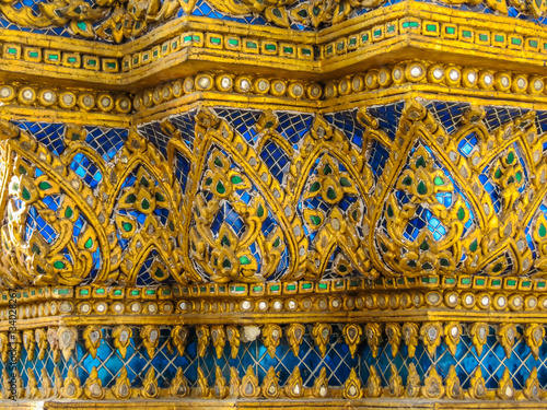 Close-up view of mosaic in the ancient Wat Pho Temple. Bangkok, Thailand