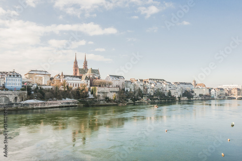 Basel, Stadt, Basel-Stadt, Altstadt, Rhein, Münster, Grossbasel, Rheinufer, Rheinbrücke, Martinskirche, Winter, Schweiz