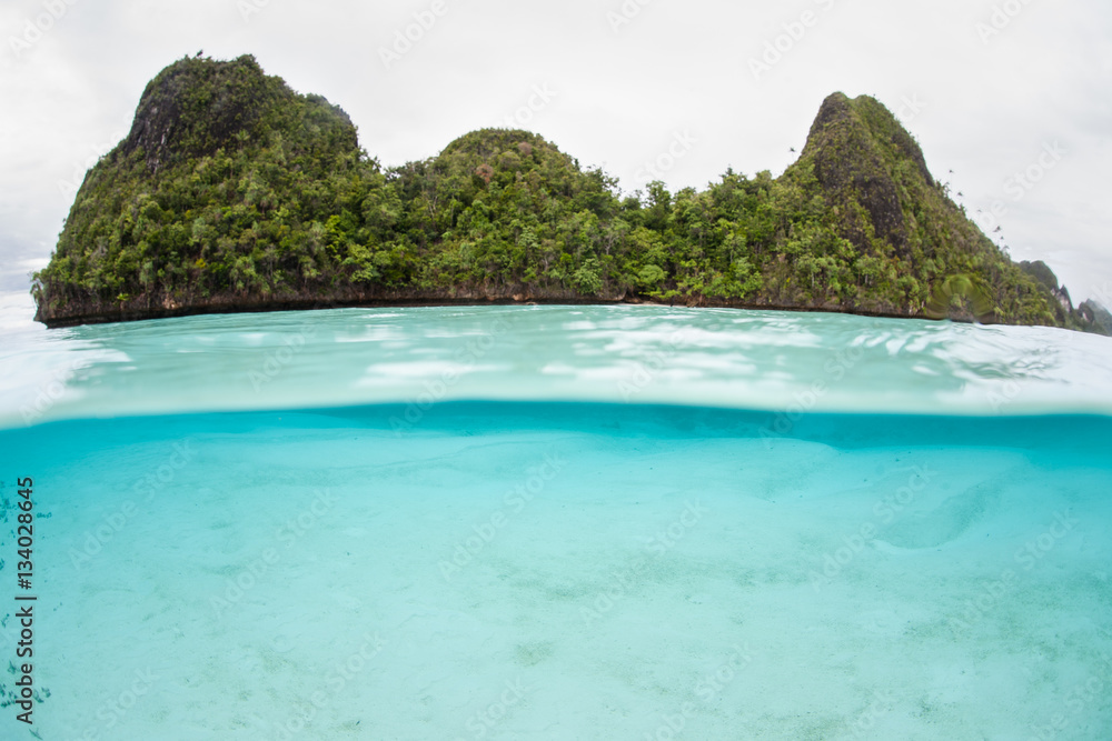 Clear Water and Limestone Island in Wayag, Raja Ampat Clear Water and Limestone Island in Wayag, Raja Ampat