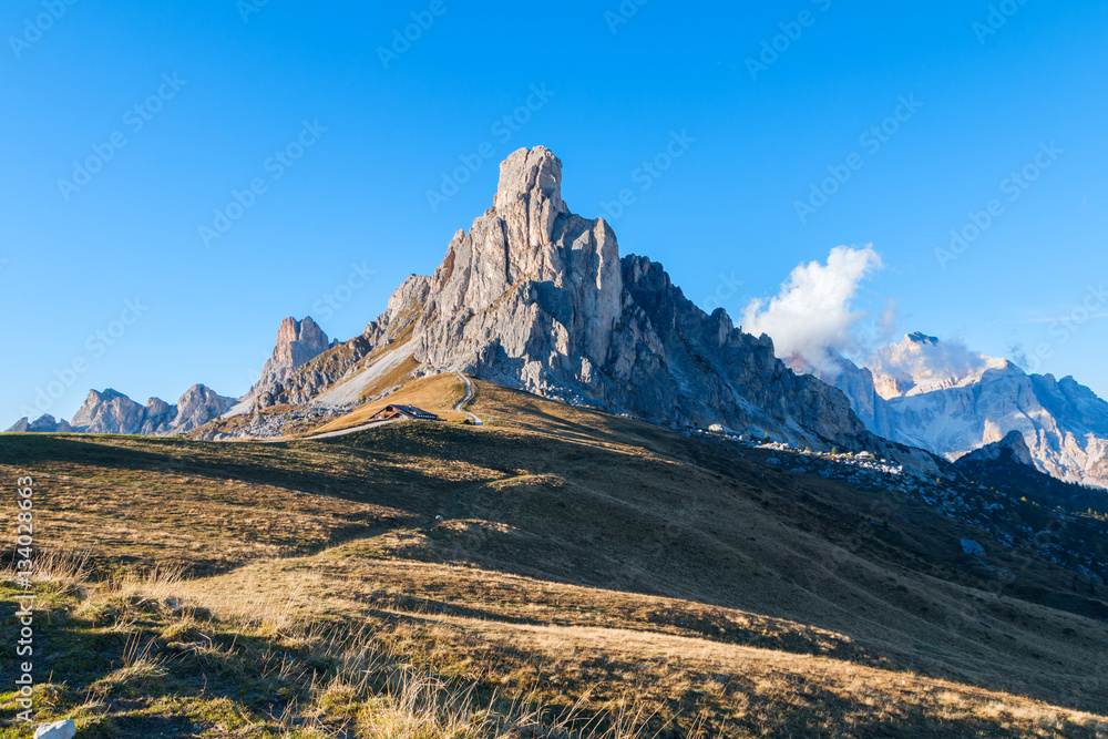 Dolomites mountains the Passo di Giau, Monte Gusela at behind  N