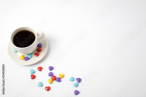 coffee cup with heart on white texure. love. valentines day