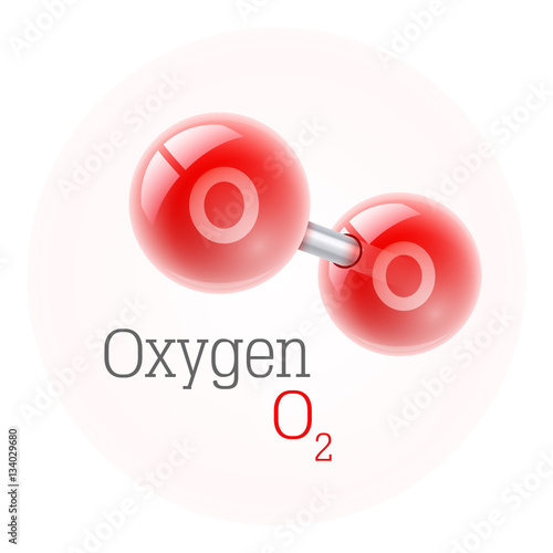 Murais de parede Chemical model of oxygen molecule. Assembly elements