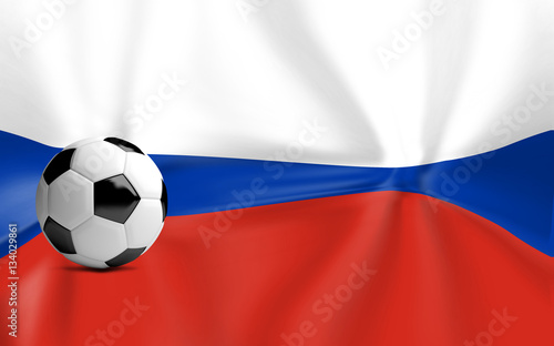 Russia soccer ball and russian flag background 3d render