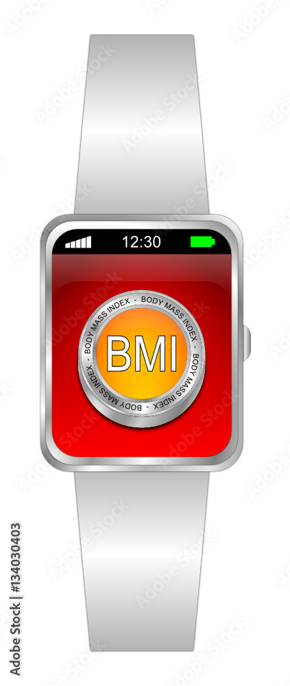 Smartwatch with BMI - Body Mass Index Button - 3D illustration Smartwatch with BMI - Body Mass Index Button - 3D illustration