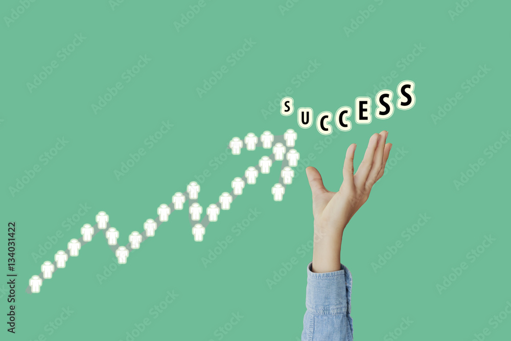 Hand finger point to presenting success concept Hand finger point to presenting success concept
