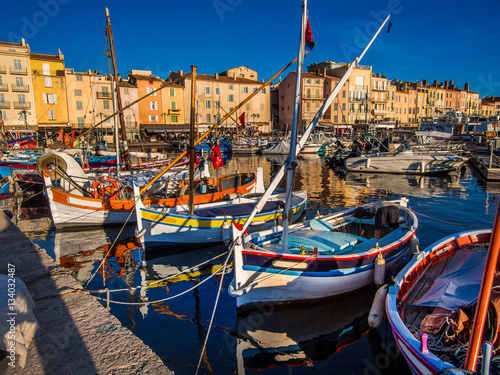 Photography Saint Tropez harbor, the jet setting town of the French Riviera made famous by Brigitte Bardot