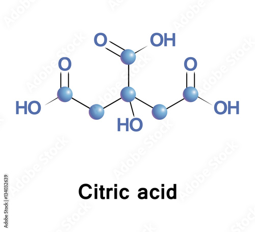 Citric acid is a weak organic tricarboxylic acid. It occurs in citrus fruits. In biochemistry, it is an intermediate in the Krebs cycle, which occurs in the metabolism of all aerobic organisms.