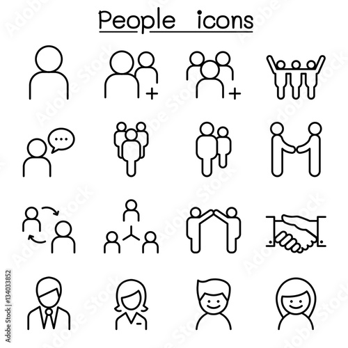 People icon set in thin line style