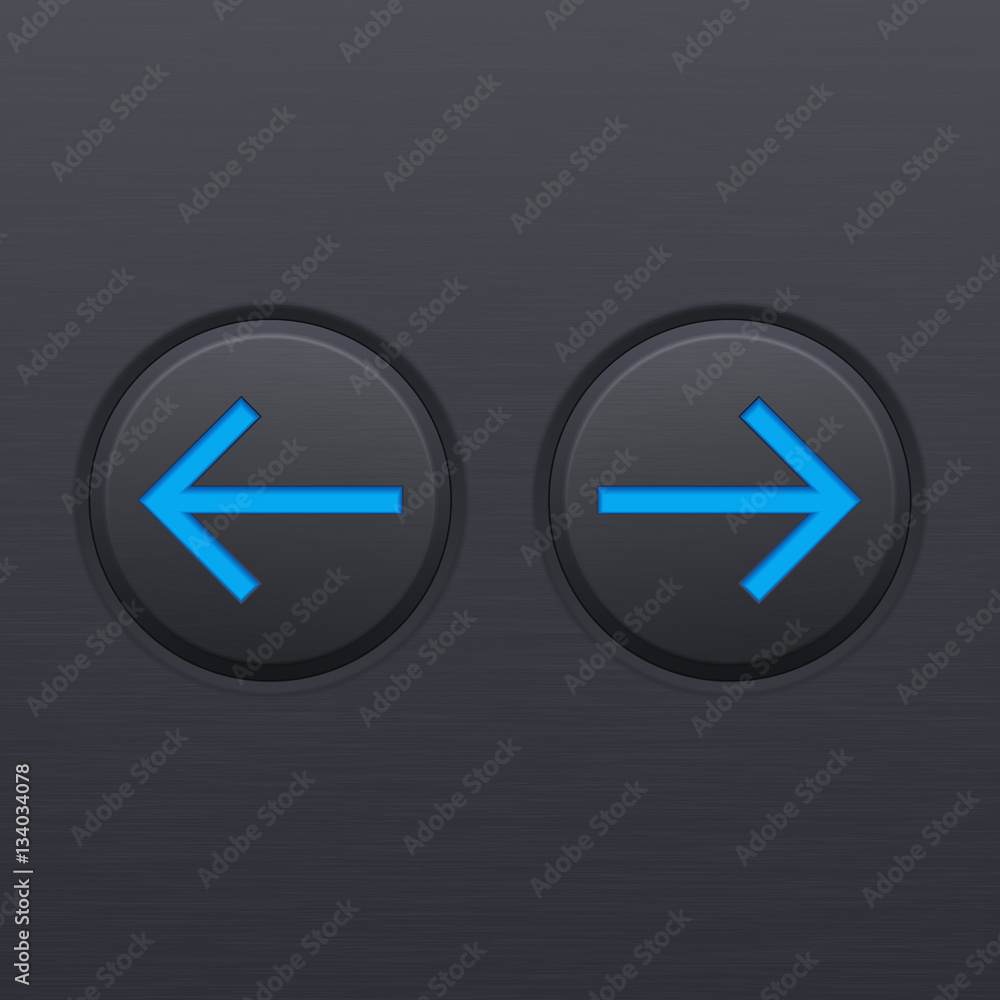 Round arrow buttons. Blue icons right and left Round arrow buttons. Blue icons right and left