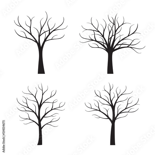 Set Black Trees without Leafs. Vector Illustration.