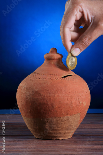 Indian Rupee Coin Hand made Piggy Bank - Savings Concept