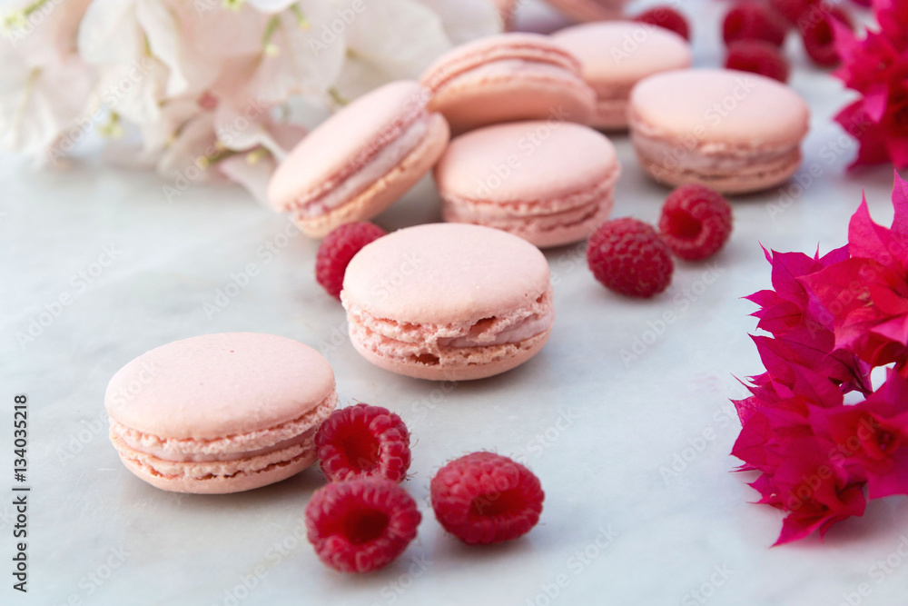 Obraz premium Delicious pink biscuits macaroons