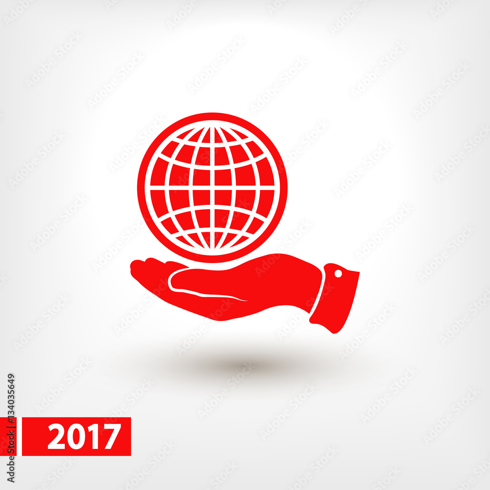 Globe icon with hand, vector illustration. Flat design style Globe icon with hand, vector illustration. Flat design style