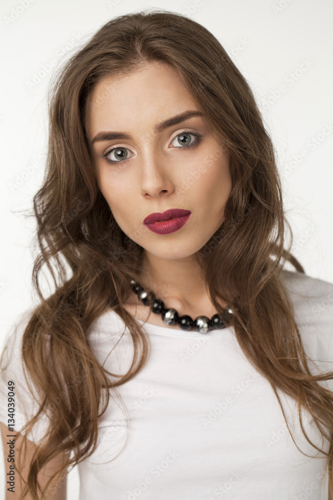 Beautiful Brunette Girl with hairstyle and make up Beautiful Brunette Girl with hairstyle and make up