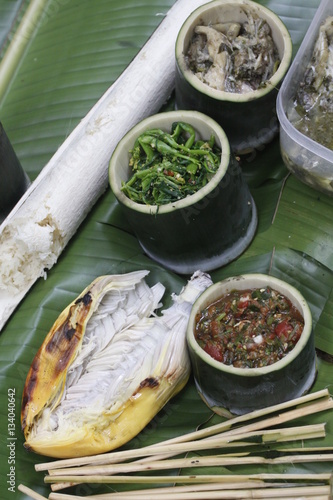 Hill tribe local food with roasted banana bud