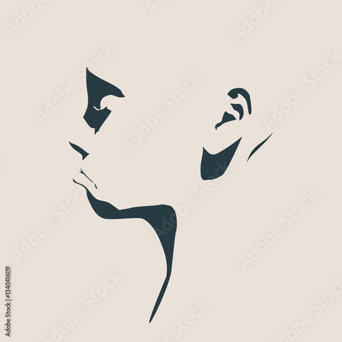 Human head silhouette. Face profile view. Elegant silhouette of part of human face. Confused girl. Vector Illustration photo