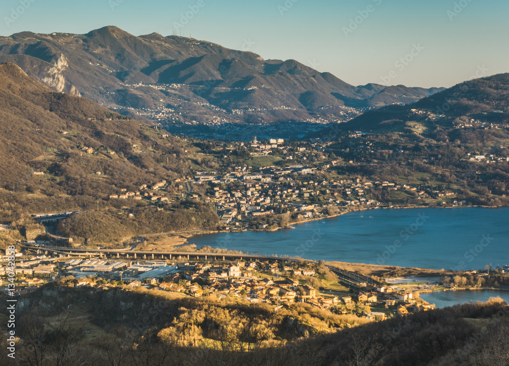 Annone Lake near Como and Lecco view from a hill