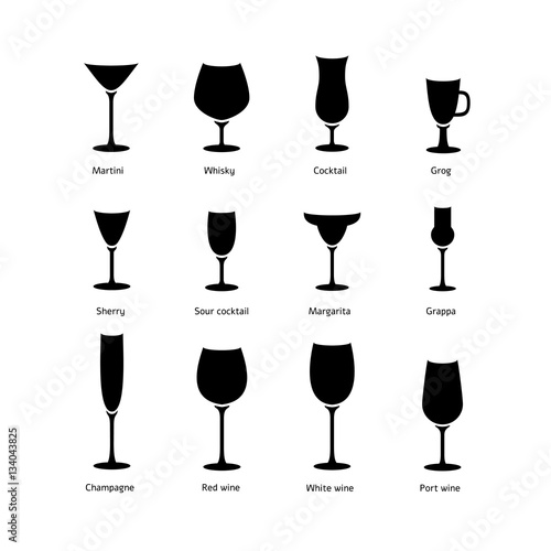 Black & white vector silhouette glasses icon set for different a