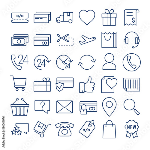  E-commerce thin line  icons set