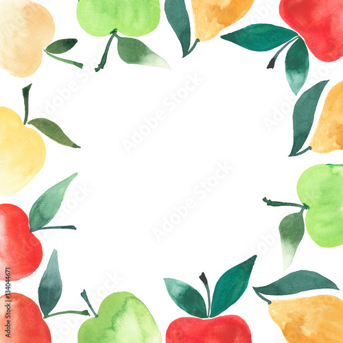 beautiful frame from apples and pears watercolor hand sketch