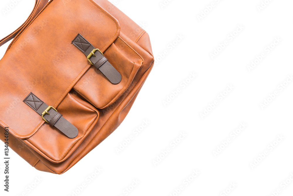 Men's accessories with brown leather bags, flat lay, top view isolated on  white background Stock Photo | Adobe Stock