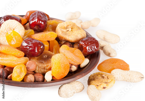 Dried fruits on a white background