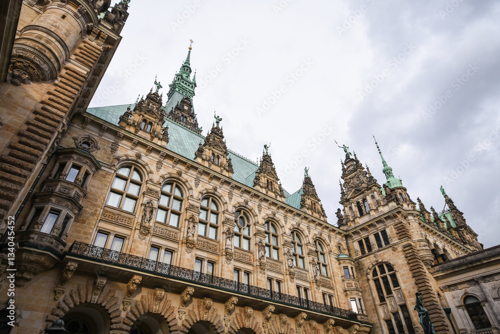 Hamburg, Germany Detail of the back of the Hamburg city hall with its impressive ornaments and windows